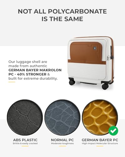 Image of EUME Overnighter Pro Luggage Trolley for Travel 18 inch, Cabin Bag | Trolley Bag Small for Luggage | with Laptop Sleeve | 100% German Bayer Polycarbonate - Mocha White