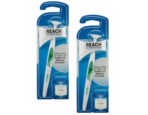 REACH Ultraclean Access Flosser + 8 Refill Dental Flosser Heads Oral Care and Hygiene (Pack of 2)
