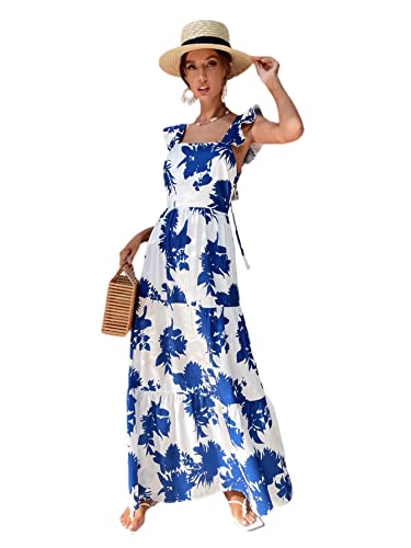Image of Floerns Women's Tropical Floral Plunging V Neck Tie Open Back Summer Short Dress