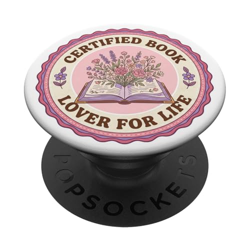 Pink Book Lover Librarian Retro Booktrovert Floral Bookish PopSockets PopGrip Adhésif