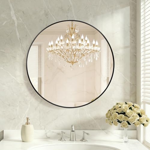 DUMOS 20 Inch Round Wall Mirror, Bathroom Mirror with Metal