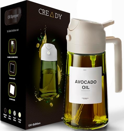 CREADY Czarny Spray Oleju Kuchennego 470ml | Dozownik Oleju Spray 2 w 1 | Frytownica Powietrza Spray Oleju | Spray do olejów | Spray do spryskiwacza | Spray do oleju | Dozownik oleju