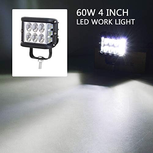 RIGIDON 2Pcs Led Work Light Bar, 3 Sides Shooter 4 inch 60W Spot Beam, 12V 24V Driving Lights Lamp for Car Off road Boat Truck 4x4 SUV ATV Tractors Excavator, 6000K White,Fog Lamp