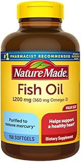 Nature Made Fish Oil 1200 mg Softgels, Fish Oil Supplements, Omega 3 Fish Oil for Healthy Heart Support, Omega 3 Supplement with 150 Softgels, 75 Day Supply