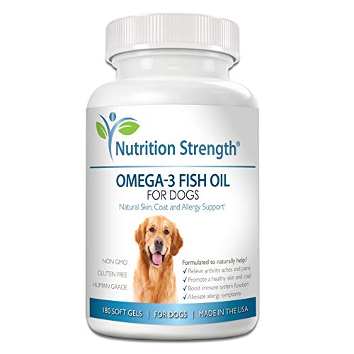 Nutrition Strength Omega 3 Wild Fish Oil for Dogs, EPA and DHA Fatty Acids, Skin, Coat and Allergy Support, Hip & Joint and Arthritis Dog Supplement, 180 Soft Gels