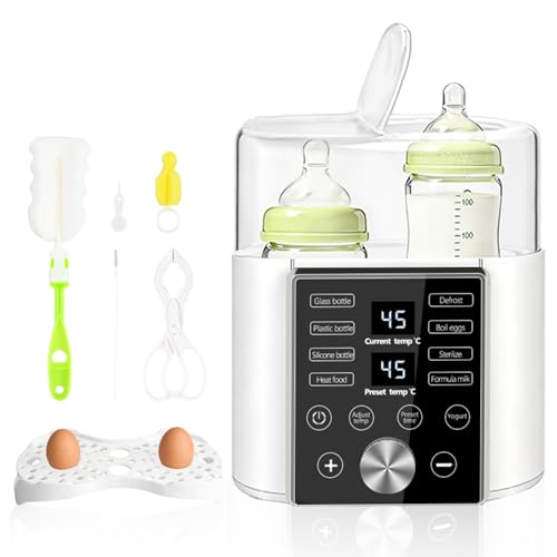 Focenat 9 en 1 Calienta biberones,Calentador de biberones,Double Bottle Warmer,Pantalla LCD,Libre de BPA,Control preciso de Temperatura,Apagado automático,Compatible con Todas Las Botellas