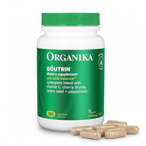 Organika Goutrin Uric Acid Flush For Gout (120 Caps): Gentle Gout Support With Cherry, Thyme, Celery Seed, Peppermint, & Vit C: Clean & Vegan Gout Supplements For Men & Women - Metabolism & Mobility