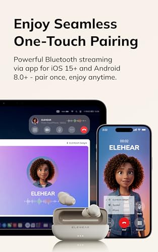 ELEHEAR-Delight OTC Hearing Aids for Seniors and Adults, AI Powered Speech Enhancement, Superior Sound Quality, Comfortable & Discreet Design, Bluetooth 5.3 and App Control, Mist White