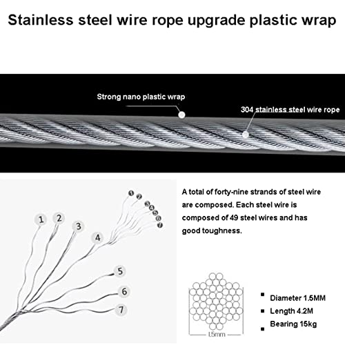 Laundry Rack, Clothes Airer, Retractable Clothes Airer Clothesline Wall Mounted Clotheshorse No Drilling Bathroom Drying Racks Stainless Steel (1-6 m Retractable) - Image 4