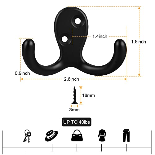 12 Pack Coat Hooks Wall Mounted Hooks For Hanging Clothes, Towels, Robe, Door Hooks Double Prong Diy Coat Rack Hanger Hooks With Screws For Bedroom, Bathroom, Entryway, Kitchen Farmhouse, Rustic Hooks #TOP1