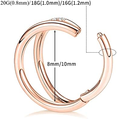 Yrogcu Rose Gold Color Double Hoop Hinged Nose Ring : Special Design 18G (1.0mm) Diameter 8mm(5/16'') Nose Ring with CZ Septum Piercing Jewelry Cartilage Earrings Helix Earring Hoop Daith Lip Ring - 1