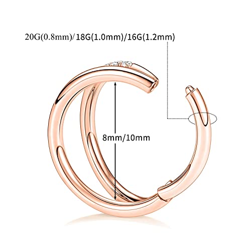 Yrogcu Rose Gold Color Double Hoop Hinged Nose Ring : Special Design 16G (1.2Mm) Diameter 8Mm(5/16'') Nose Ring With Cz Septum Piercing Jewelry Cartilage Earrings Helix Earring Hoop Daith Lip Ring #TOP1