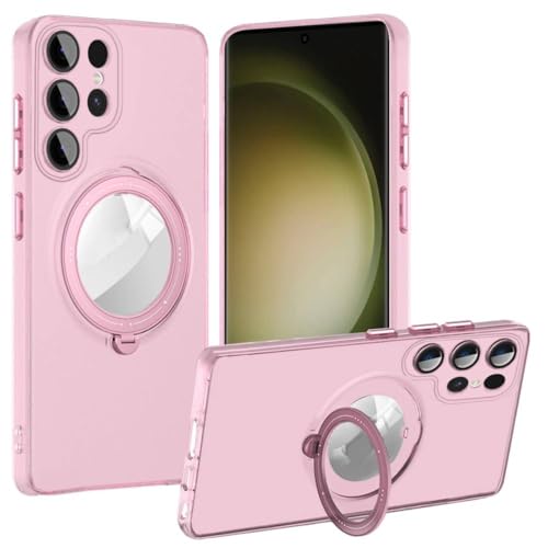 Coque Samsung S22 rose avec support transparent et charge sans fil