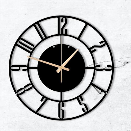 Image of Wall Clock Stylish Metal Analog Wall Clock for Living Room, Bedroom, Office, Kitchen, Home and Hall | Antique Fancy Big Size Modern Wall Watch (Black ST-1, 40 CM)