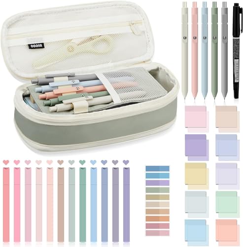 Coolchic 30 Pcs Study Supplies Stationary Set Pencil Case Bag with Highlighter Gel Pen Ballpoint pen Transparent Sticky Notes Index Tab Back to School Gifts