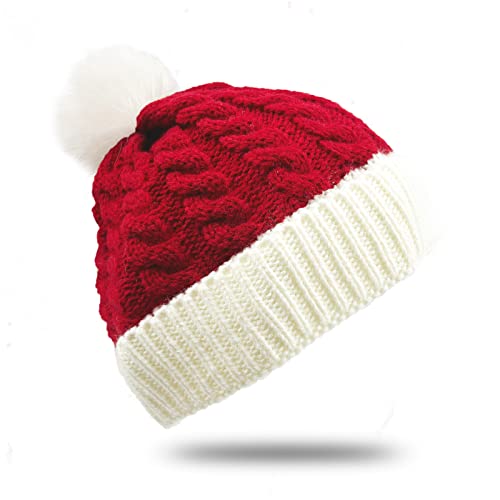 Red Christmas Knitted Hat For Baby Xmas Elf Knit Warm Baby Santa Hat Cute Newborn Beanie Hat With Pom Pom For Boys Girls Infant Thick Warm Soft Hat(Fit For 0-3 Years Old) #TOP3