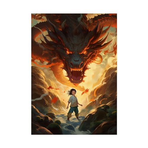 Tableau décoration abstrait fille de dragon style industriel pour salon moderne 80x120cm