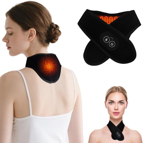 WDKXCN Neck Heat Pad, USB Heated Neck Wrap, Neck Heating Pad with 3 Levels Temperature Control and Vibration Massage, Heated Neck Warmer for Pain, Neck Heater, Heat Pad for Neck