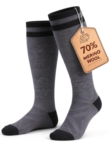 RTZAT 70% Merino Wool Compression Socks for Women Men, 15-20mmHg, Gray, M