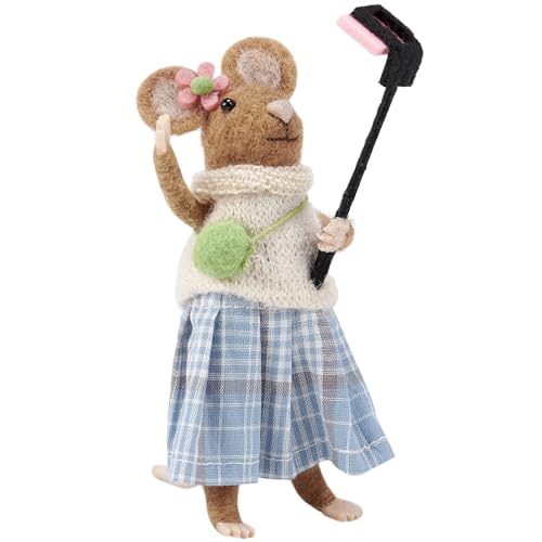 Ratón de fieltro con palo selfie para decorar estanterías salones