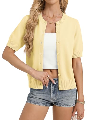 GRACE KARIN Summer Cardigans for Women Lightweight Yellow Short Sleeve Cardigan 2026 Button Up Work Sweater Tops