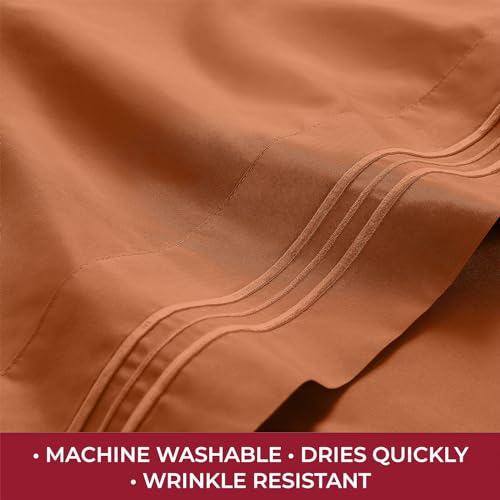 Image of Mellanni RV Short Queen Sheets - 4 PC Iconic Collection Bedding | Hotel Luxury, Extra Soft, Cooling Bed Sheets - Deep Pocket up to 10 inch (RV /Short Queen, Terracotta)