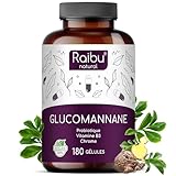Glucomannane Konjac Pur, 4100mg par Jour, 180 gélules   Pure 95% de Fibre Konjac, avec Probiotique, Chrome et Vitamine B3   Haute viscosité, haute satiété, Raibu