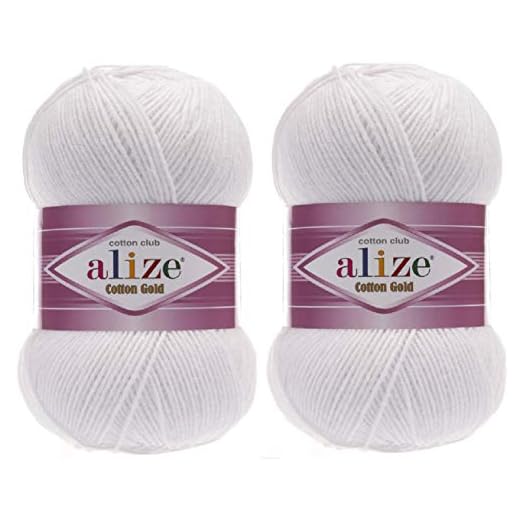 Alize Cotton Gold Yarn 55% Cotton 45% Acrylic Yarn Crochet Hand Knitting Art Lot of 2 Skeins 200gr 722yds (55-White)