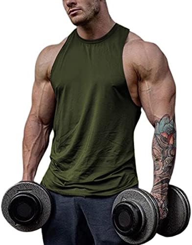 Men's Cotton Workout Tank Tops Dry Fit Gym Bodybuilding Training Fitness Sleeveless Muscle T Shirts B-Green