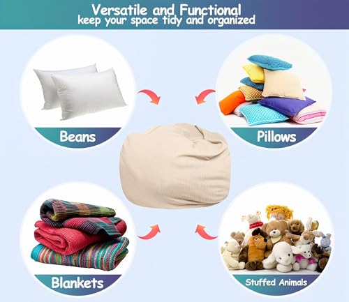 Image of Stuffed Animal Bean Bag Storage Chair Cover (No Filler) Soft Washable Stuffable Removable Premium Organizing Plush Toys Comfortable Organizer Keep Clutter with Premium Zipper Adults (Beige, Medium)