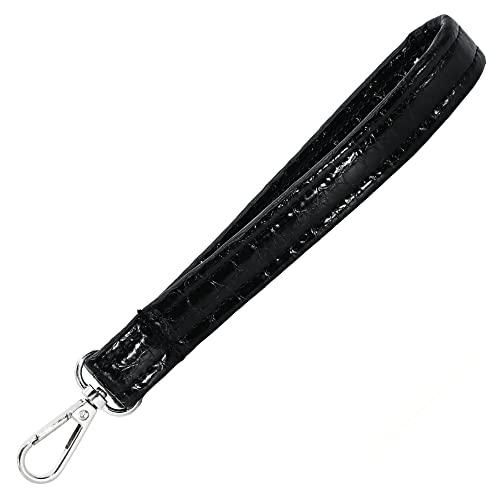 Black Crocodile Wristlet Strap - Handbag Strap - Vegan Faux Leather - 3/4 x 6 Inch Loop With Swivel Clip - 8 Inch Total Length - Handmade by Green Acorn Kitchen
