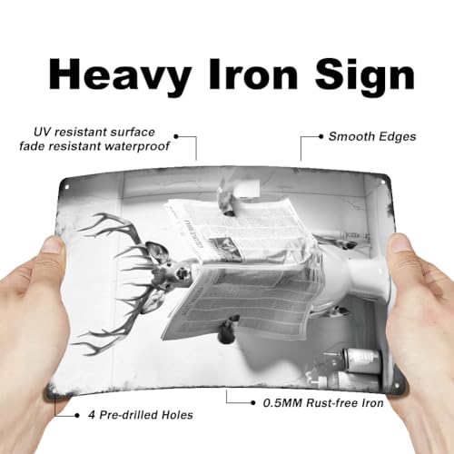 SUPERDANT Deer Reads Newspaper Metal Sign, 30x20cm/11.8x7.8in, Humor Theme, Wall Mount, Decorative Sign for Bathroom Toilet, Bedroom - Image 3
