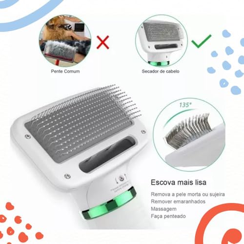 Escova Secadora Pet Portátil 2 em 1 – Banho e Tosa para Cachorros e Gatos 110W