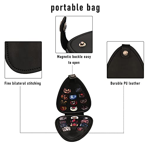Guitar Pick Holder Case Bag With 22 Guitar Picks, High-Grade Pure Leather, Gift For Guitar Players (Black) #TOP5