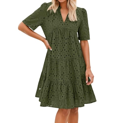 Robe d'été trapèze pour femme à col en V et manches courtes confortable