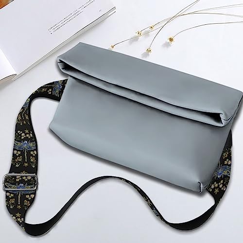 Suobstales Dragonfly Flower Print Women's Crossbody Bag with Guitar Strap Adjustable Handbag Purse Shoulder Belt Wide for Handbag3