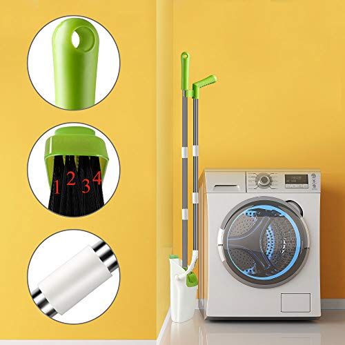 Image of Rubber Extendable Broom&Dustpan Set,Durable&Foldable Lobby Broom&Upright Dust Pan Combo With Long Handle,Ideal For Kitchen,Home&Indoor Use By Kelamayi (Yellow&Green),Hard Floor