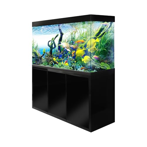 JAJALE 175 Gallon Glass Aquarium with Aluminum Cabinet - Including Sump for Filtration and Circulation, Plumbing, LED, Black