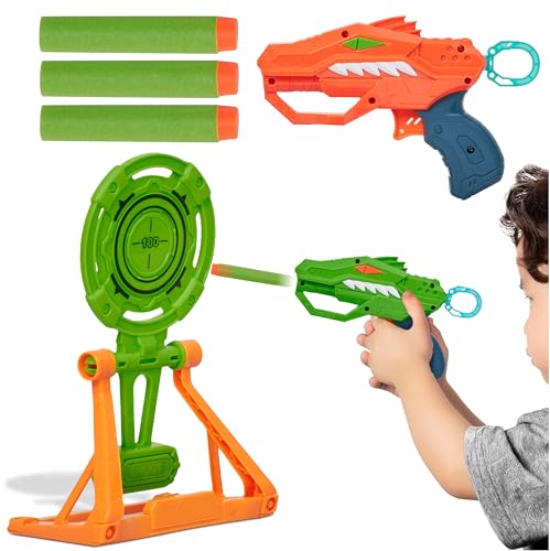 Kidzlane Dinosaur Foam Dart Guns With Shooting Targets - Set of 2 - Vibrant Red and Green Toy Gun Target Practice for Kids - Endless Fun and Skill Enhancement