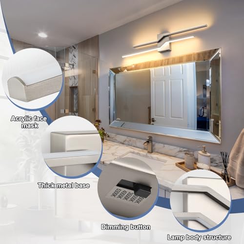 Image of 31.5 Inch Vnaity Lighting Led Bathroom Lights Over Mirror Brushed Nickel Dimmable 5CCT 32W Modern Bath Vanity Lights Bar Wall Sconces