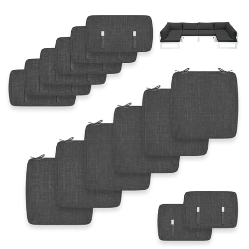 FINCATI 14-Piece Outdoor Patio Cushion Covers Replacement with Zipper, Deep Seated Outdoor Sectional Sofa Replacement Slipcovers for Backyard Furniture Sets Only Cover 28"x28", Dark Grey