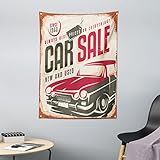 ABAKUHAUS Retro Wandteppich & Tagesdecke, Amerika Auto Zeichen, aus Weiches Mikrofaser Stoff Dreck abweichender Digitaldruck, 110 x 150 cm, Creme, Grau, Rot