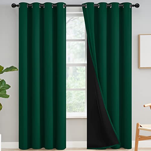 Yakamok 100% Blackout Curtains for Bedroom 90 Inch Length, Emerald