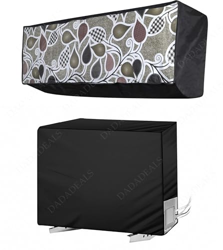 Image of Split AC Cover Combo Set 1.5 Ton | Indoor Outdoor Waterproof & Dustproof Protection | Durable, Breathable Fabric | These Covers Help Maintain Airflow | Pink White Flower