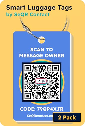 Smart Luggage Tags 2-Pack | Privacy QR Code Tag Keeps Personal info Private | Customizable Travel Suitcase Tags for Women Men | Use with GPS Bag Locator Tracking Tags Air Tag for Android or iOS