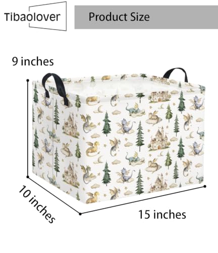 Image of Rectangular Baby Kids Storage Basket for Home Kitchen Girls Cute Toy Storage Bin Organizer Shelf Book Room Decor(Castle Dinosaur)