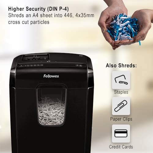 Fellowes Paper Shredder for Home Office Use - 6 Sheet Cross Cut Shredder for Home and Personal Use - Deskside Shredder with 11 Litre Bin and Safety Lock - Powershred 6C - High Security P4 - Black