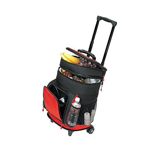 Travel5.0 Deluxe Ripstop Beach Travel Rolling Cooler with Wheels, RED