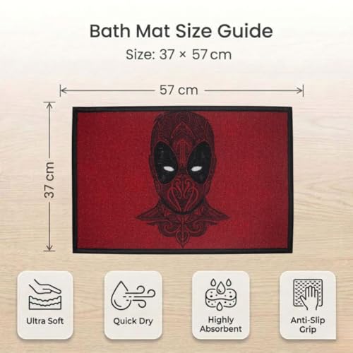 Image of Athom Living Premium Anti Slip Printed Kids Bathmat, Durable Nylon Fabric, Soft Texture, Easy to Clean, Stylish Home Decor Mat for Doorway & Kids Room, 37x57 cm, Multicolor (Marvel Deadpool)