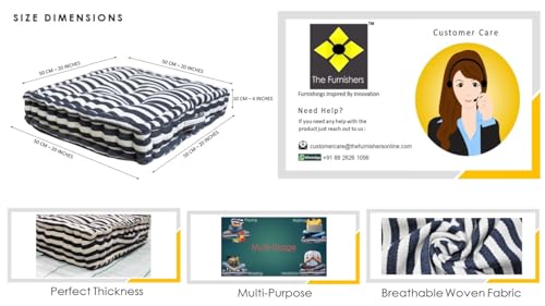 Image of Weaved Quilted Floor Cushion 50x50x10 cm Navy Stripe with Cotton Filler Large Size for Seating, Patio Seat, Meditation, Yoga, Pooja, Guests, Living Room, Bedroom Size - 20x20x4 Inch